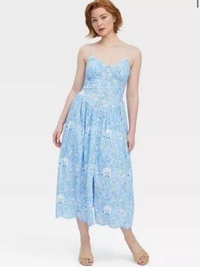 Roller Rabbit x Target Floral Vines Drop Waist Midi A-Line Dress Blue
